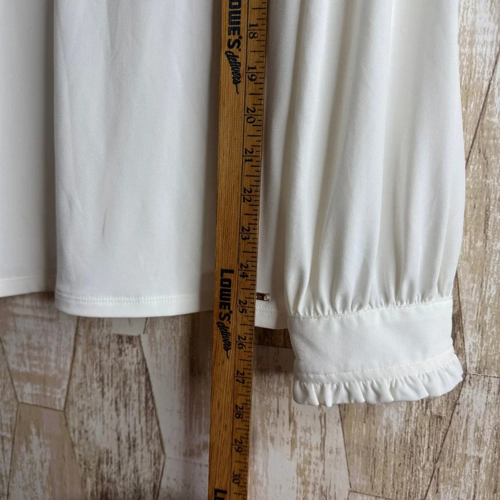 Calvin Klein Womens White Long Sleeve Ruffle Neck Tie Blouse Top Plus‎ Size L